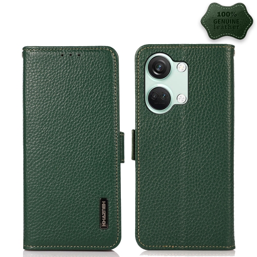 

For OnePlus Nord 3 KHAZNEH Side-Magnetic Litchi Genuine Leather RFID Phone Case(Green)