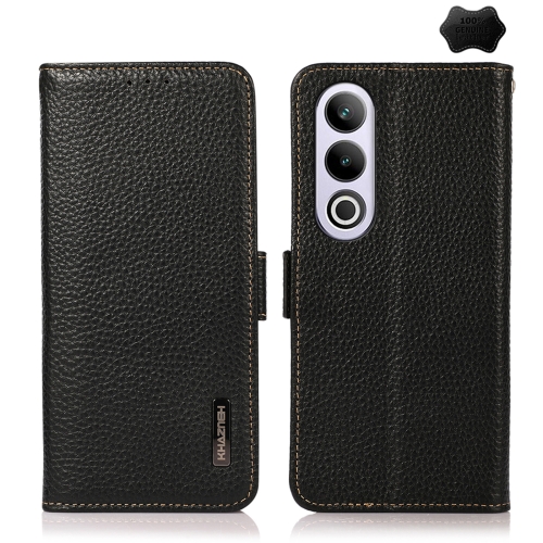 

For OnePlus Ace 3V KHAZNEH Side-Magnetic Litchi Genuine Leather RFID Phone Case(Black)