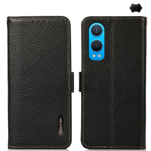 

For OnePlus CE4 Lite KHAZNEH Side-Magnetic Litchi Genuine Leather RFID Phone Case(Black)