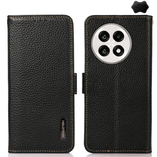 

For OnePlus Ace 5 Pro / Ace 5 / 13R KHAZNEH Side-Magnetic Litchi Genuine Leather RFID Phone Case(Black)