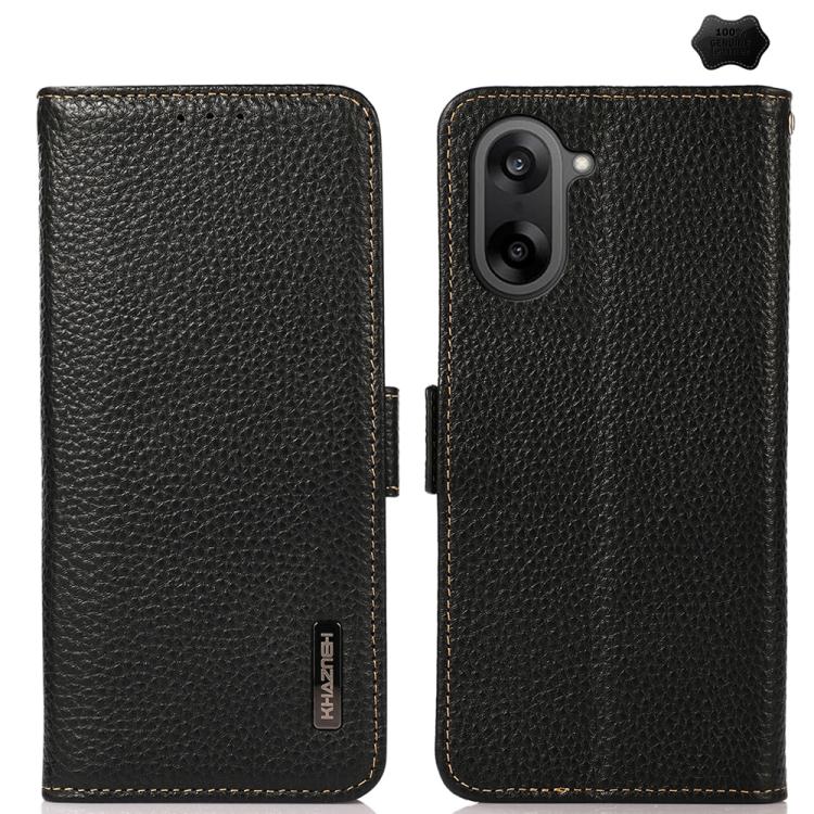 

For OnePlus Nord CE5 / Ace 5 Racing KHAZNEH Side-Magnetic Litchi Genuine Leather RFID Phone Case(Black)