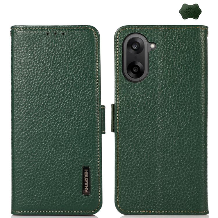 

For OnePlus Nord CE5 / Ace 5 Racing KHAZNEH Side-Magnetic Litchi Genuine Leather RFID Phone Case(Green)