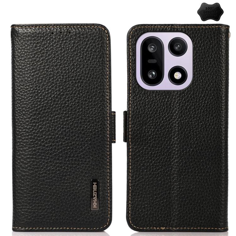 

For OnePlus 15 KHAZNEH Side-Magnetic Litchi Genuine Leather RFID Phone Case(Black)