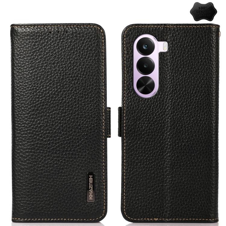 

For OnePlus Nord CE6 Lite 5G Global KHAZNEH Side-Magnetic Litchi Genuine Leather RFID Phone Case(Black)