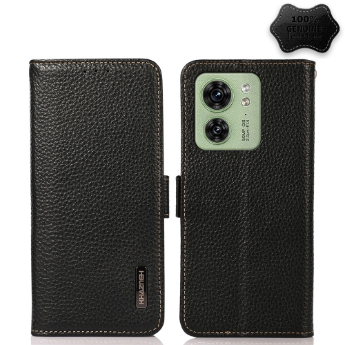 

For Motorola Edge 40 KHAZNEH Side-Magnetic Litchi Genuine Leather RFID Phone Case(Black)