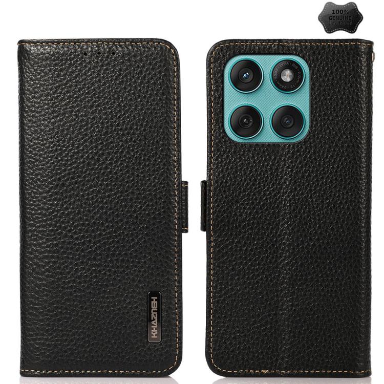 

For Motorola Edge 60 Fusion KHAZNEH Side-Magnetic Litchi Genuine Leather RFID Phone Case(Black)