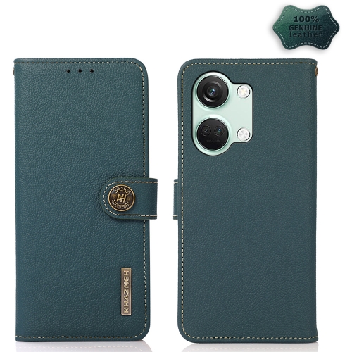 

For OnePlus Nord 3 KHAZNEH Custer Genuine Leather RFID Phone Case(Green)