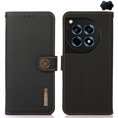 

For OnePlus 12R KHAZNEH Custer Genuine Leather RFID Phone Case(Black)