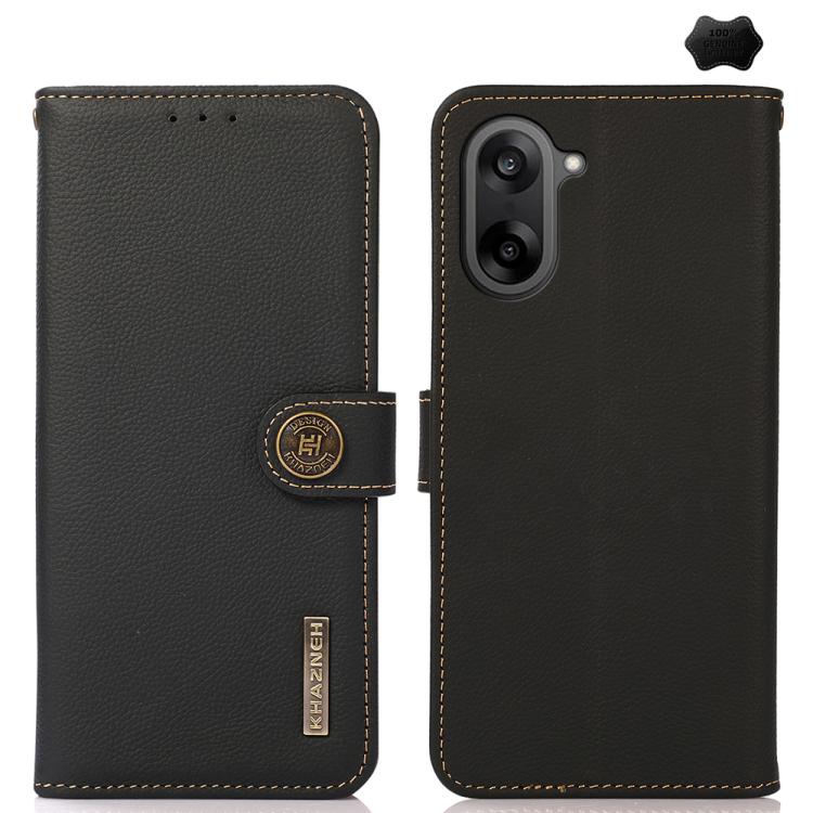 

For OnePlus Nord CE5 / Ace 5 Racing KHAZNEH Custer Genuine Leather RFID Phone Case(Black)