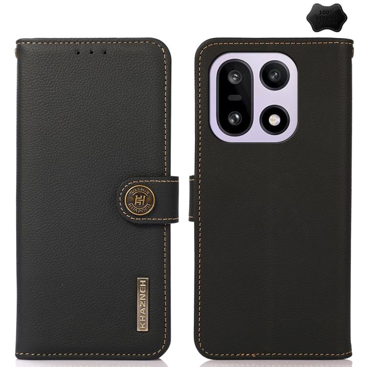 

For OnePlus 15 KHAZNEH Custer Genuine Leather RFID Phone Case(Black)