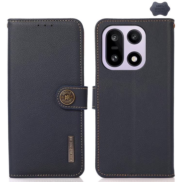 

For OnePlus 15 KHAZNEH Custer Genuine Leather RFID Phone Case(Blue)