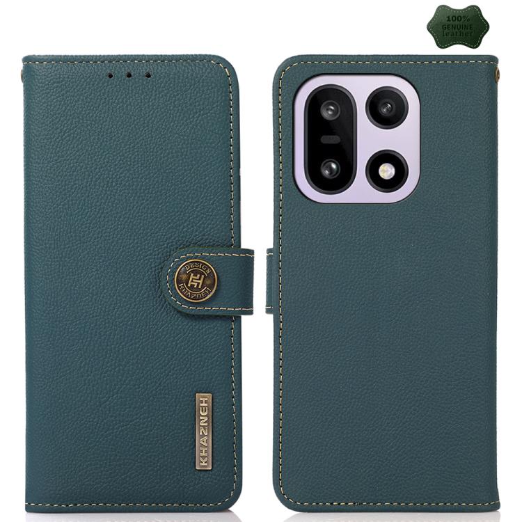 

For OnePlus 15 KHAZNEH Custer Genuine Leather RFID Phone Case(Green)
