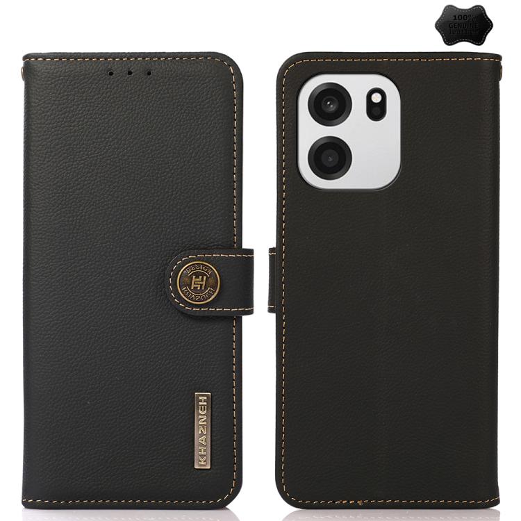 

For OnePlus Turbo 6 / 6V KHAZNEH Custer Genuine Leather RFID Phone Case(Black)