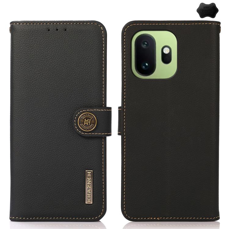 

For OnePlus 15T KHAZNEH Custer Genuine Leather RFID Phone Case(Black)