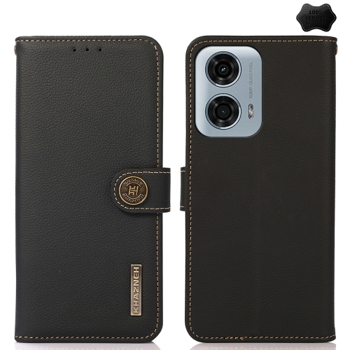 

For Motorola Moto G24 KHAZNEH Custer Genuine Leather RFID Phone Case(Black)