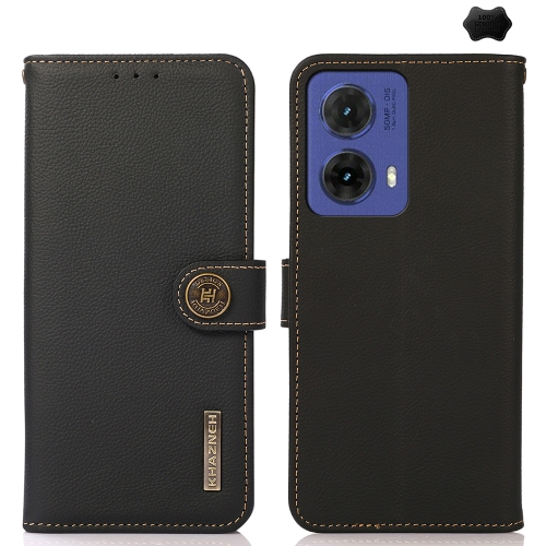 

For Motorola Moto G85 KHAZNEH Custer Genuine Leather RFID Phone Case(Black)