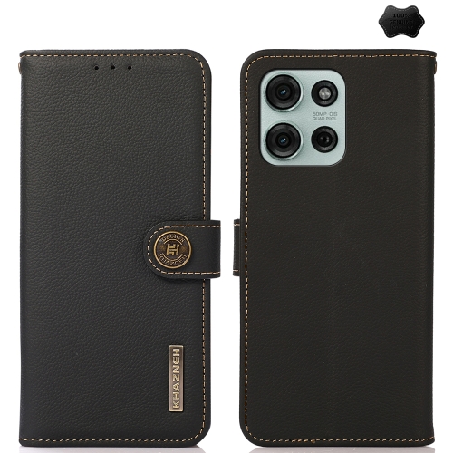 

For Motorola Moto G75 5G KHAZNEH Custer Genuine Leather RFID Phone Case(Black)