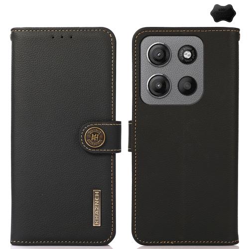 

For Motorola Moto G15 4G KHAZNEH Custer Genuine Leather RFID Phone Case(Black)