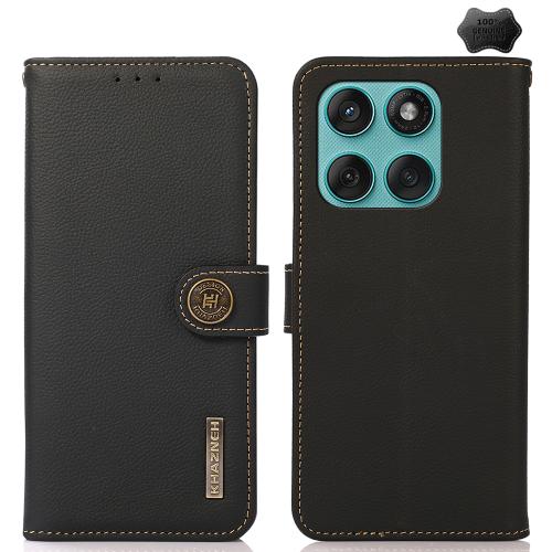 

For Motorola Edge 60 Fusion KHAZNEH Custer Genuine Leather RFID Phone Case(Black)