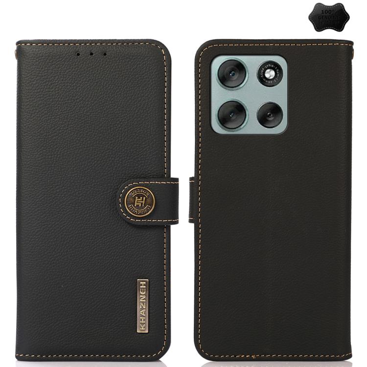 

For Motorola Moto G56 5G KHAZNEH Custer Genuine Leather RFID Phone Case(Black)