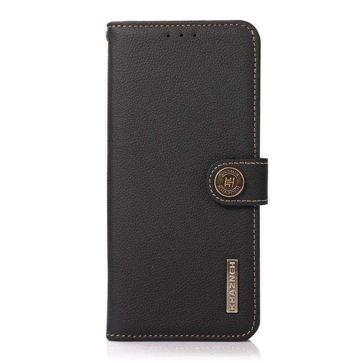

For Motorola Moto G06 4G KHAZNEH Custer Genuine Leather RFID Phone Case(Black)