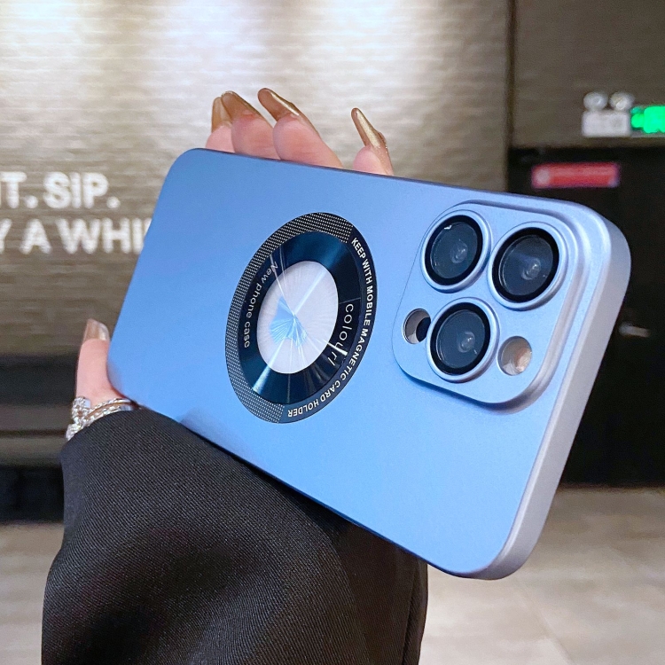 

For iPhone 11 Pro Max Electroplating Oil Injection Magsafe Magnetic PC Phone Case(Light Blue)