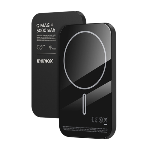 MOMAX Q.MAG X 便攜式金屬磁吸無線充移動電源，容量:5000mAh(顏色：黑色)