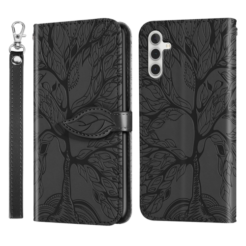 For Samsung Galaxy S23 FE 5G Life Tree Embossing Pattern Leather Phone Case(Black) 41mm tandorio meteorite pattern dial nh35a 20atm automatic men s diving watch sapphire glass date luminous hands roating bezel