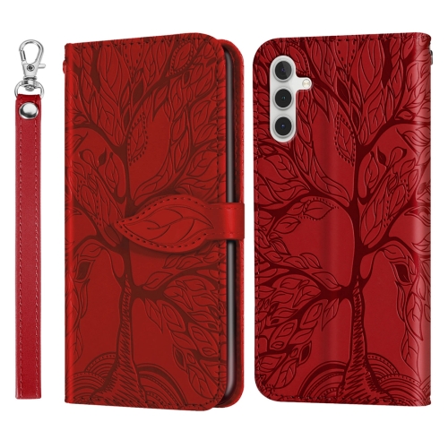 For Samsung Galaxy S23 FE 5G Life Tree Embossing Pattern Leather Phone Case(Red) for realme c67 4g global 7 petal flowers embossing leather phone case rose gold