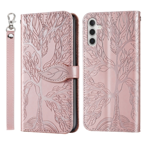 

For Samsung Galaxy S23 FE 5G Life Tree Embossing Pattern Leather Phone Case(Rose Gold)