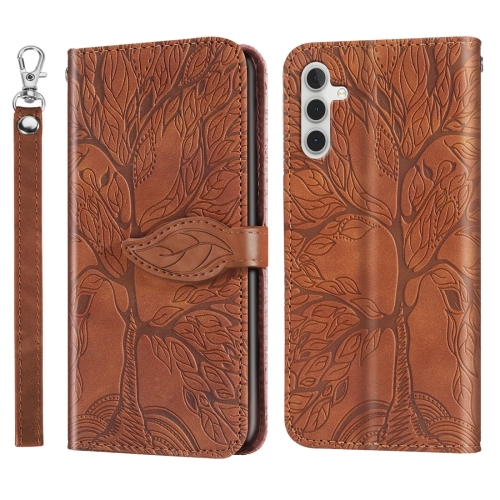 

For Samsung Galaxy S23 FE 5G Life Tree Embossing Pattern Leather Phone Case(Brown)