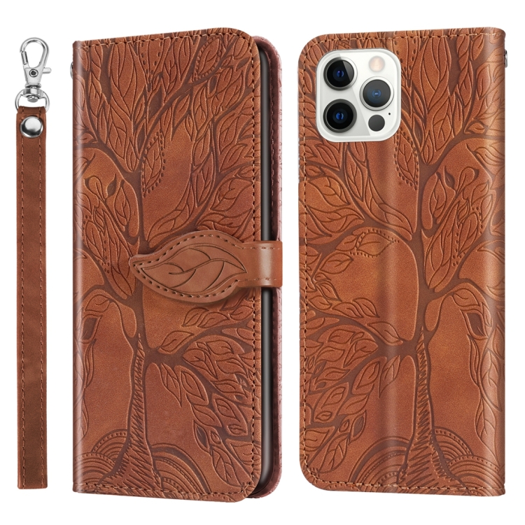 

For iPhone 15 Pro Life Tree Embossing Pattern Leather Phone Case(Brown)