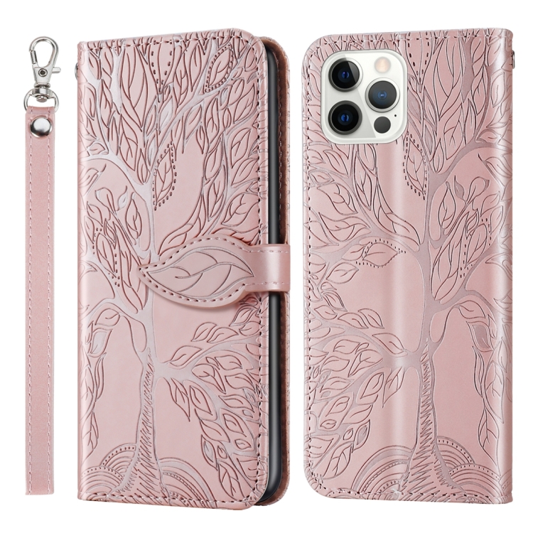

For iPhone 15 Pro Max Life Tree Embossing Pattern Leather Phone Case(Rose Gold)