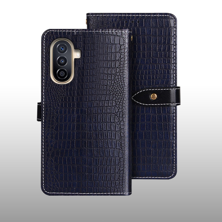 

For Huawei nova Y71 idewei Crocodile Texture Leather Phone Case(Dark Blue)