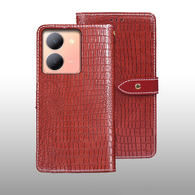 

For vivo Y78 5G idewei Crocodile Texture Leather Phone Case(Red)