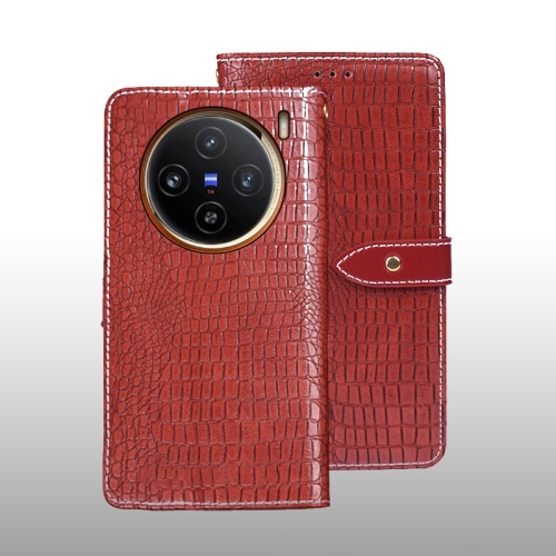 

For vivo X100 idewei Crocodile Texture Leather Phone Case(Red)