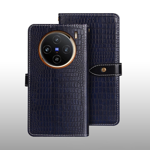 

For vivo X100 idewei Crocodile Texture Leather Phone Case(Dark Blue)