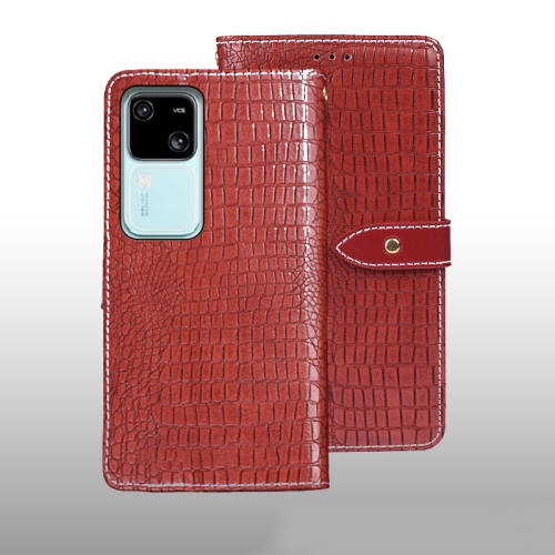 

For vivo V30 idewei Crocodile Texture Leather Phone Case(Red)