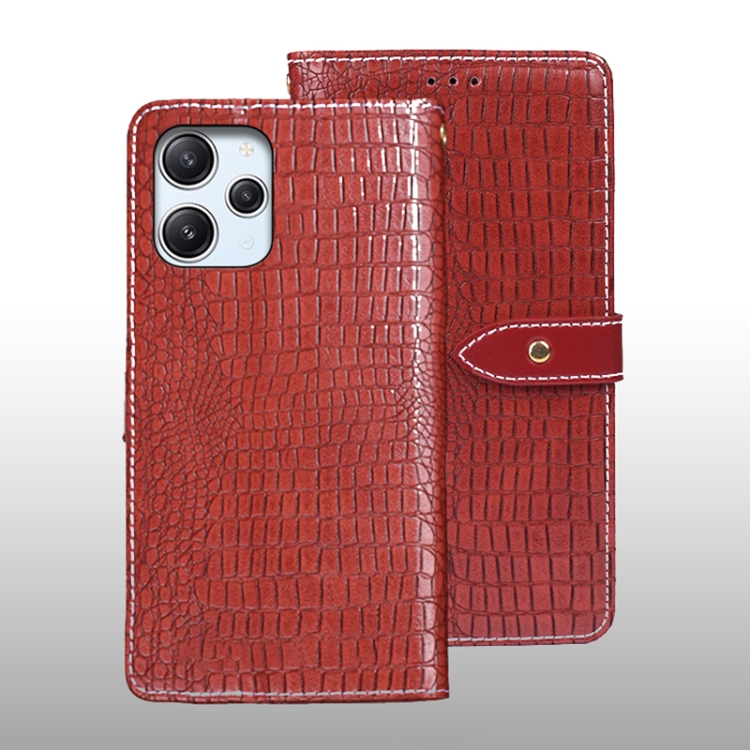 

For Xiaomi Redmi 12 4G idewei Crocodile Texture Leather Phone Case(Red)