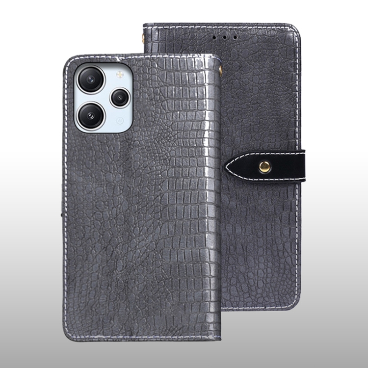 

For Xiaomi Redmi 12 4G idewei Crocodile Texture Leather Phone Case(Grey)