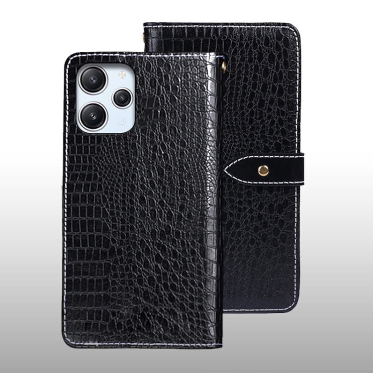 

For Xiaomi Redmi 12 4G idewei Crocodile Texture Leather Phone Case(Black)