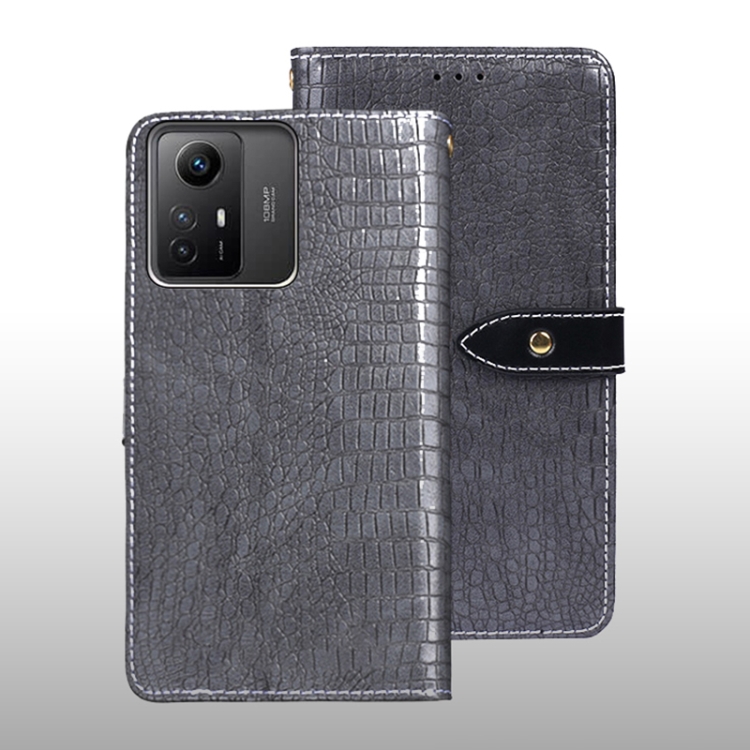 

For Xiaomi Redmi Note 12S idewei Crocodile Texture Leather Phone Case(Grey)
