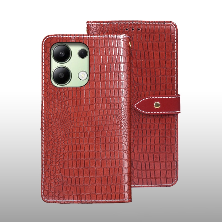 

For Xiaomi Redmi Note 13 4G Global idewei Crocodile Texture Leather Phone Case(Red)