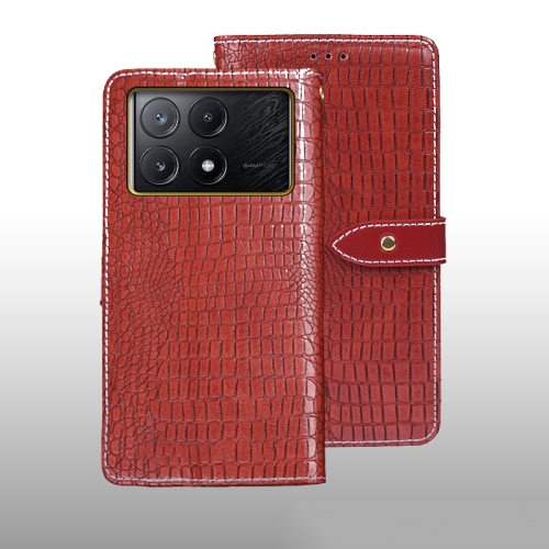 

For Xiaomi Poco X6 Pro 5G idewei Crocodile Texture Leather Phone Case(Red)