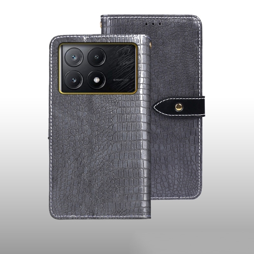 

For Xiaomi Poco X6 Pro 5G idewei Crocodile Texture Leather Phone Case(Grey)