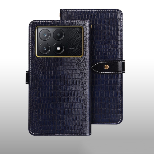 

For Xiaomi Poco X6 Pro 5G idewei Crocodile Texture Leather Phone Case(Dark Blue)