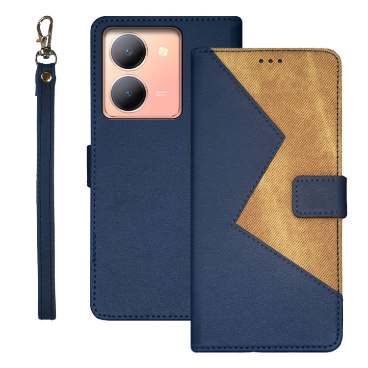 

For vivo Y78 5G idewei Two-color Splicing Leather Phone Case(Blue)