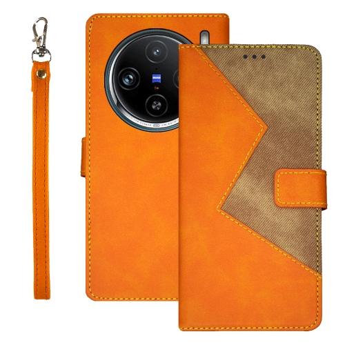 

For vivo X100 Pro idewei Two-color Splicing Leather Phone Case(Orange)