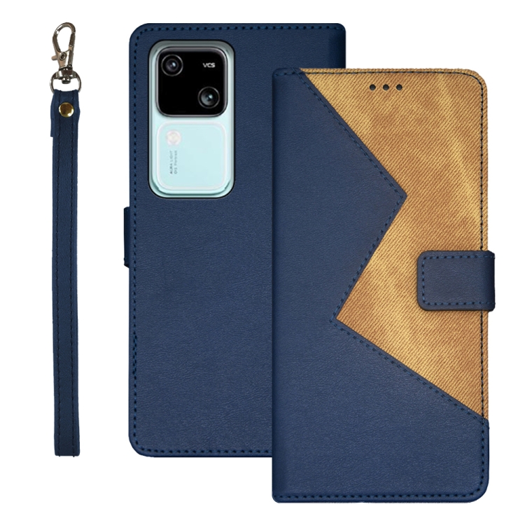 

For vivo V30 idewei Two-color Splicing Leather Phone Case(Blue)