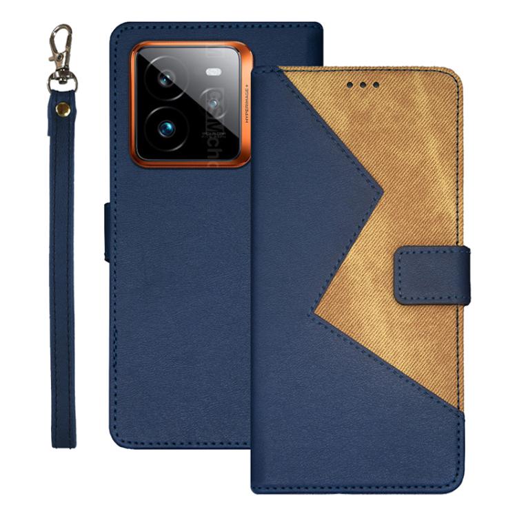

For Realme GT 7 Pro idewei Two-color Splicing Leather Phone Case(Blue)